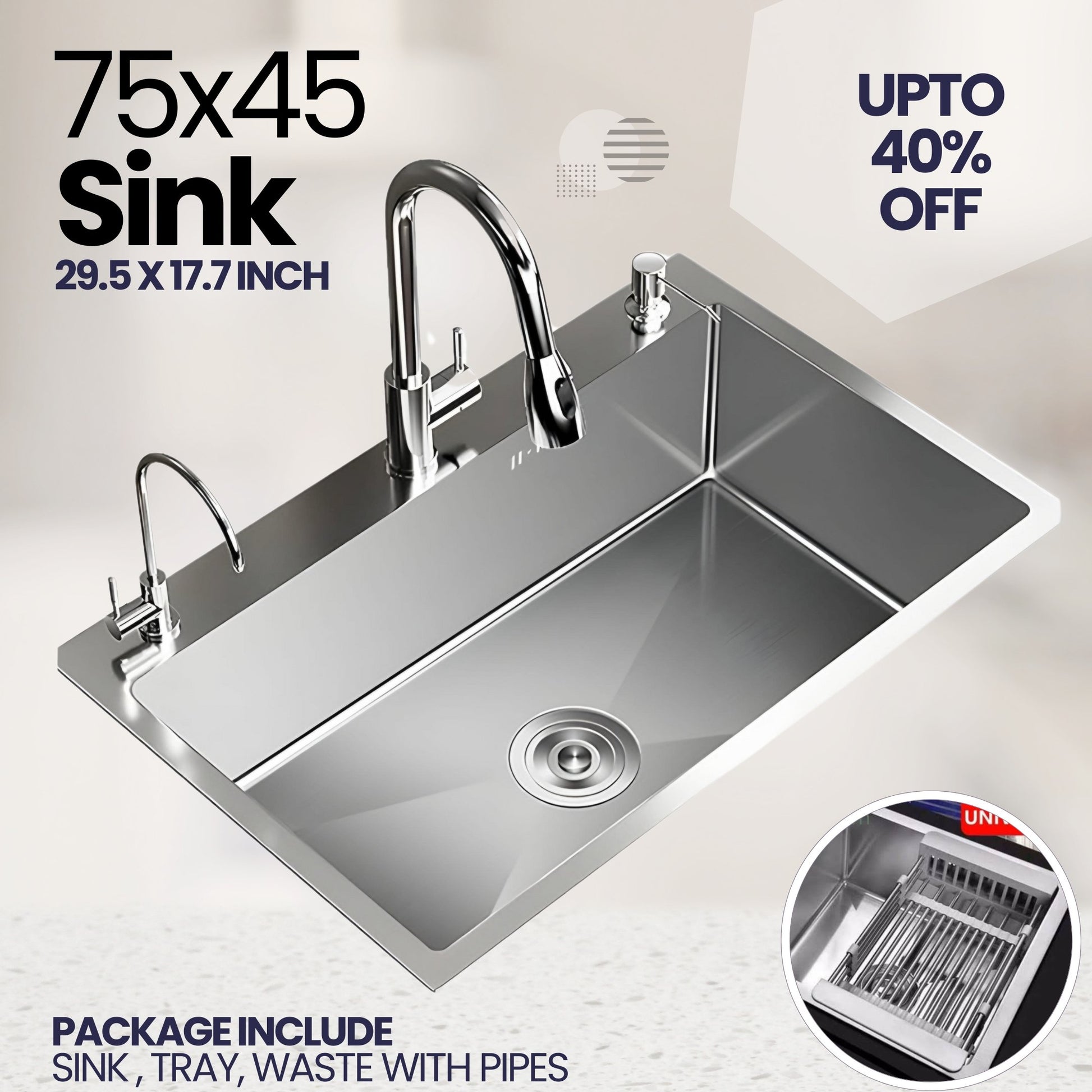 Sink Bowl 75x45 Premium Stainless Steel Single Kitchen Sink