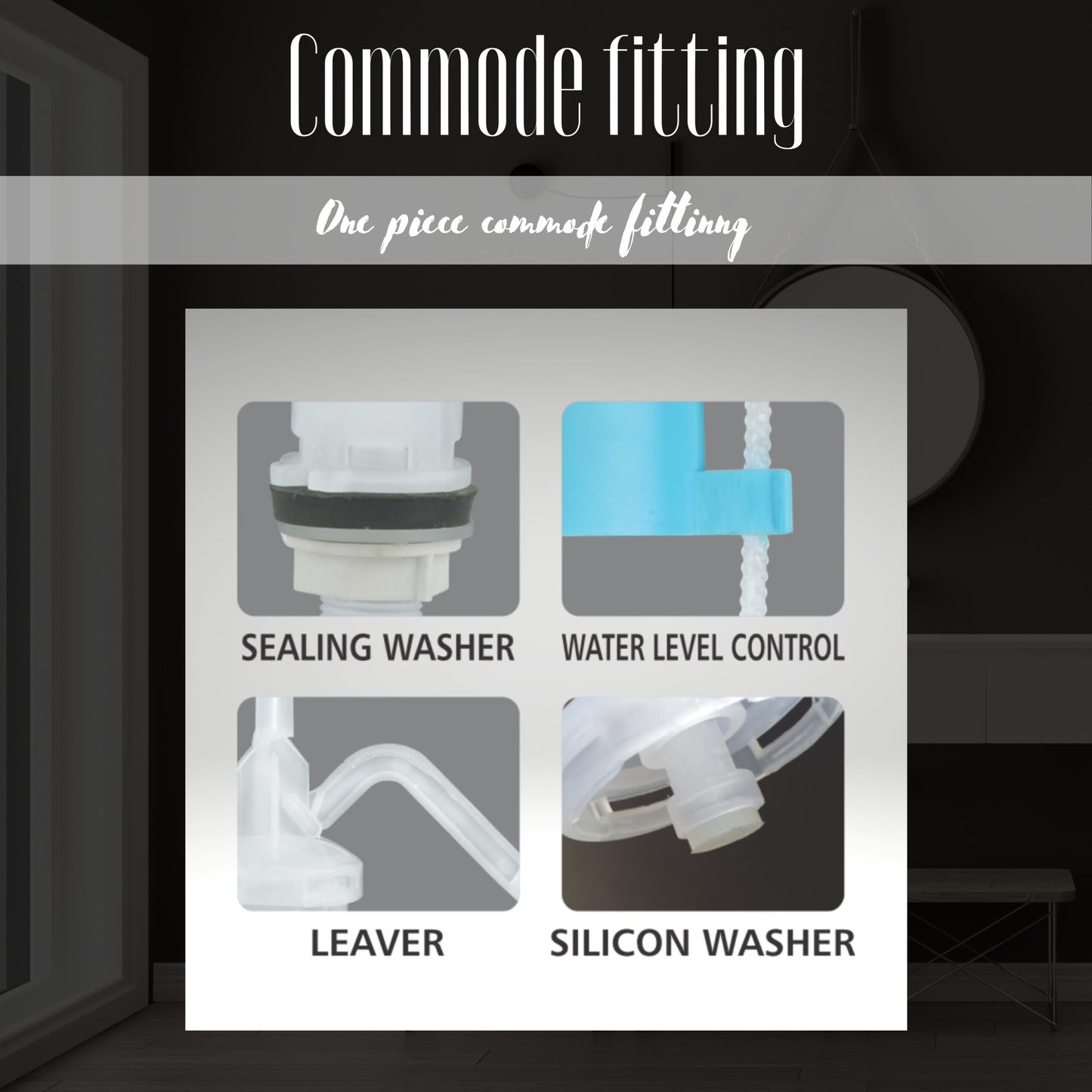 Commode Fitting Double Push CHINA Fitting 7" - 10" For One Piece Commode - Cistern Fitting