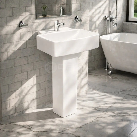 White Ceramic Pedestal Wash Basin by Dell Sanitary Ware