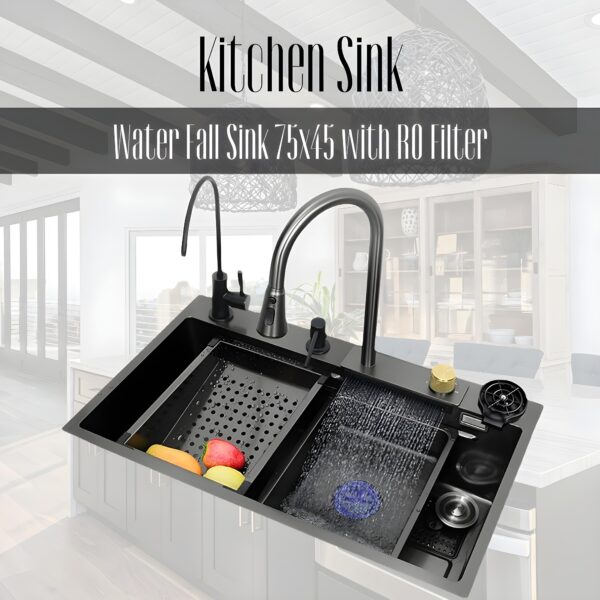 Kitchen Sink Waterfall RoFilter,Stainless steel kitchen sink with modern faucet, ideal for contemporary kitchens,