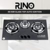 Gas Stove RINO RS939, "Stainless steel kitchen stove with three burners and control knobs, illuminated by overhead lighting,