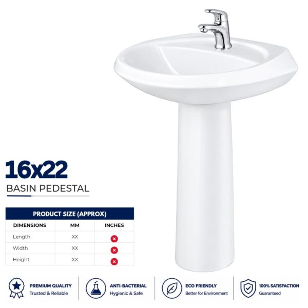 16x22 Wash Basin Pedestal - Porsh Sanitary Ware