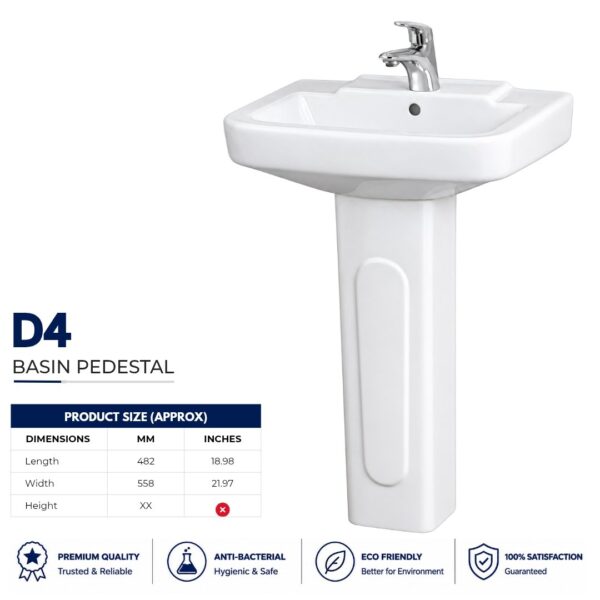 D4 Wash Basin Pedestal - Porsh Sanitary Ware