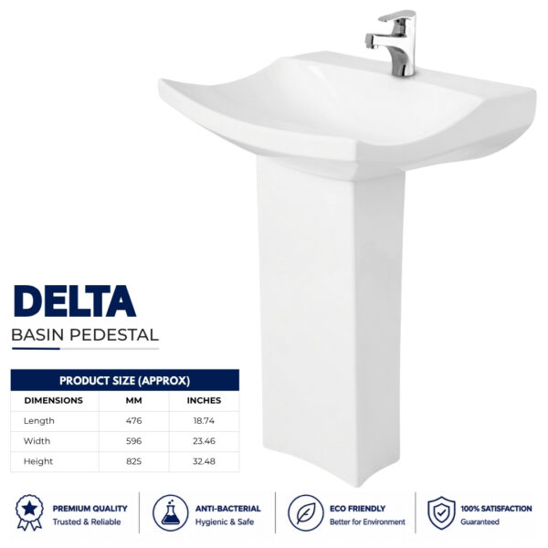 Brite Delta Wash Basin Pedestal - Dell Ceramics - Dell Sanitary Ware Brite Delta Wash Basin Pedestal - Dell Ceramics - Dell Sanitary Ware