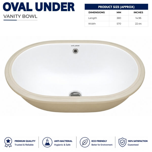Premium Under Counter Oval Vanity Wash Basin Premium under counter oval vanity wash basin by Dell