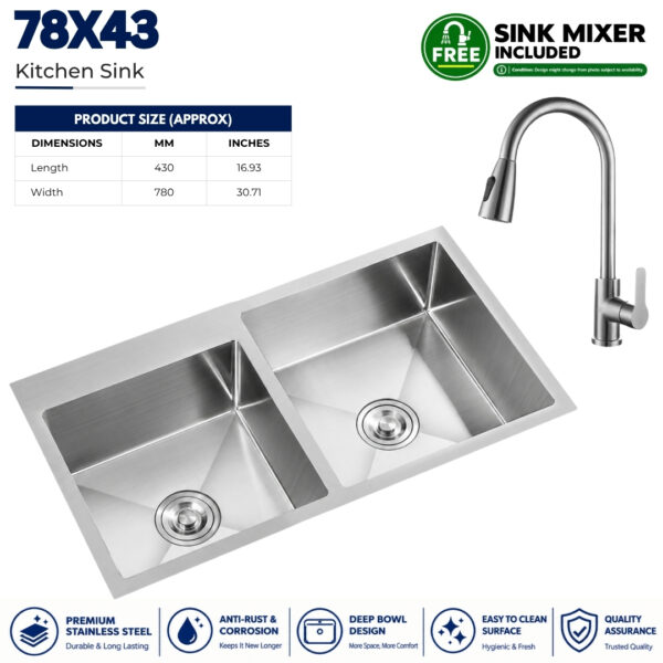 Kitchen Sink Double Bowl 78x43 Premium Stainless Steel Sink Bowl 78x43 Premium Stainless Steel Single Kitchen Sink, kitchen sink,
